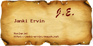 Janki Ervin névjegykártya